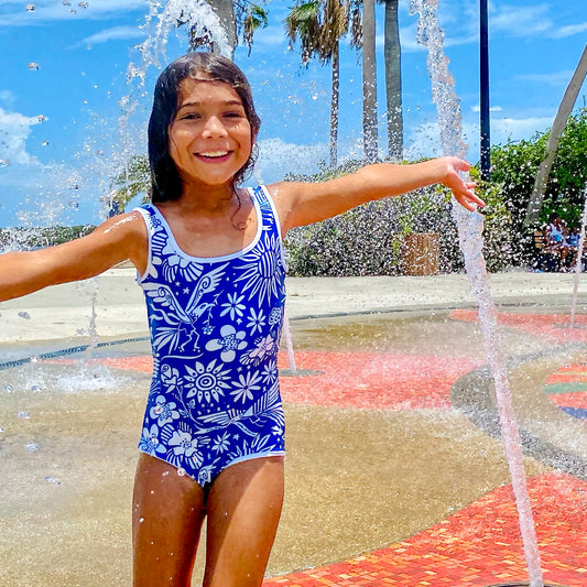 Free Birds Youth Swimsuit Blue