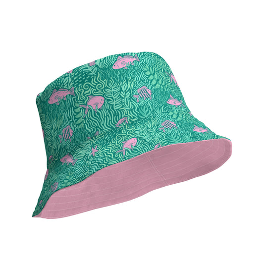 Piscine Scene reversible bucket hat pink